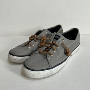 Sperry Top-Sider Sneakers Size 9.5M Seacoast Canvas Gray Leather Laces Slip On